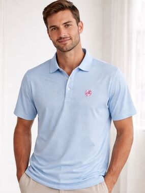 Peter Millar Summer Comfort Cooperstown Yankees Jubilee Logo Polo Blue Stripe M